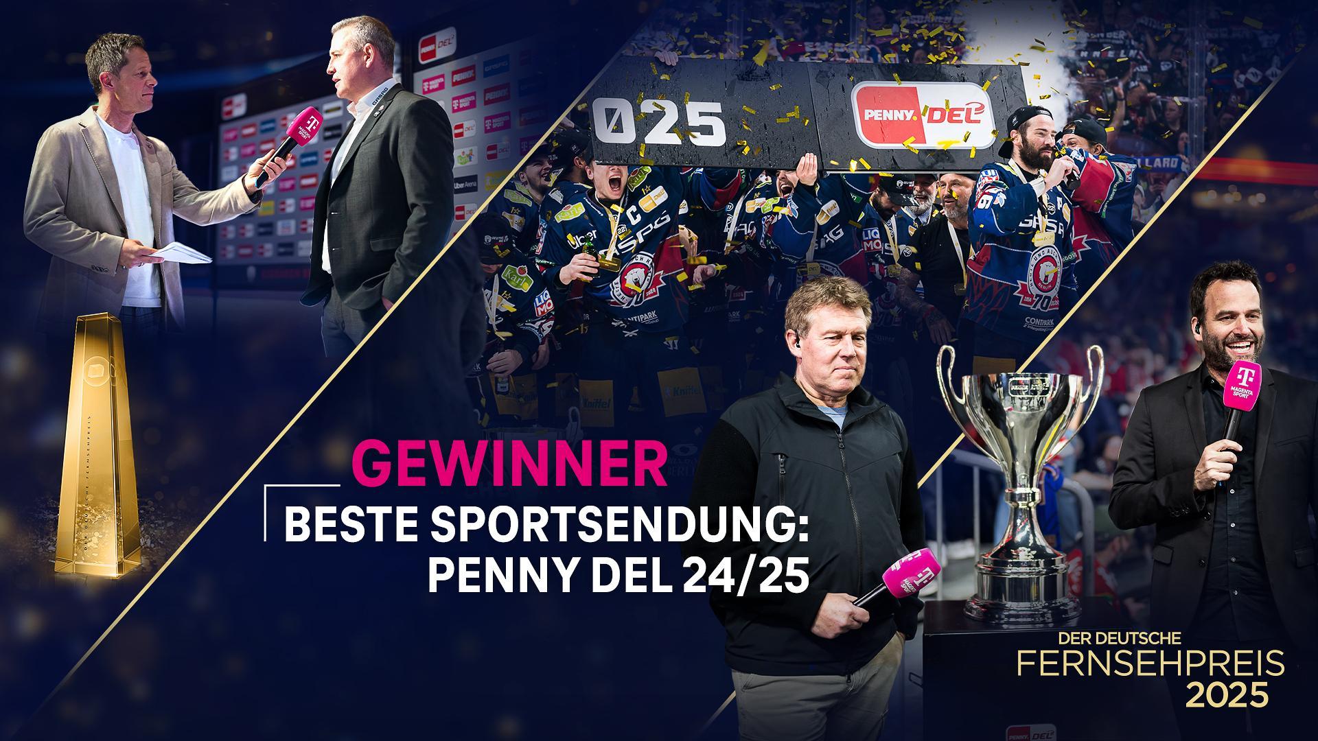 Werbegrafik zum Gewinn des deutschen Fernsehpreises 2025 für die beste Sportsendung.